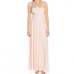 Junior's Sequin Hearts Blush One Shoulder Floor Length Formal Dress - Size 13